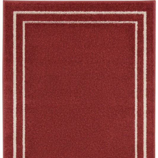 8' Brick Red And Ivory Indoor Outdoor Runner Rug