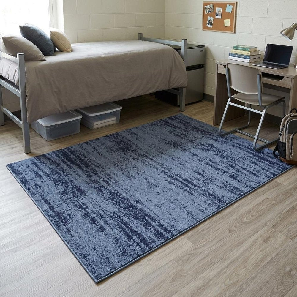 5' X 7' Denim Blue And Navy Blue Abstract Indoor Outdoor Area Rug HomeRoots