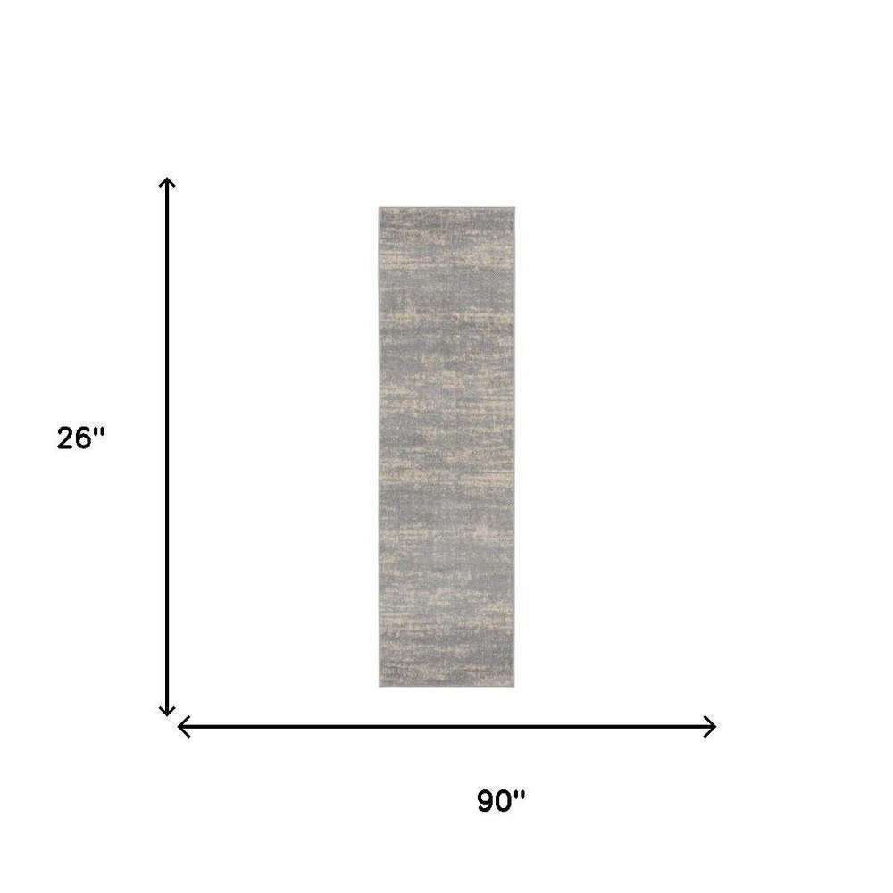 8' Gray And Beige Abstract Indoor Outdoor Runner Rug