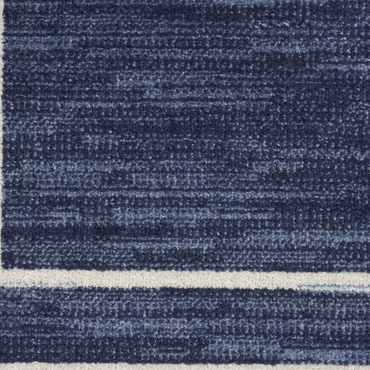 6' Navy Blue And Ivory Indoor Outdoor Runner Rug