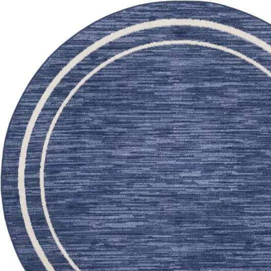 8' Navy Blue And Ivory Round Indoor Outdoor Area Rug