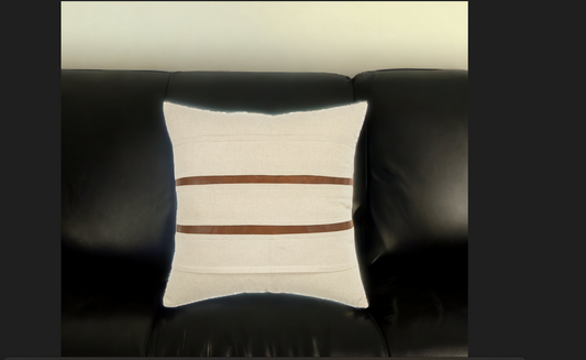 20" X 20" Ivory and Brown Striped Cotton Blend Zippered Pillow FurniFindUSA