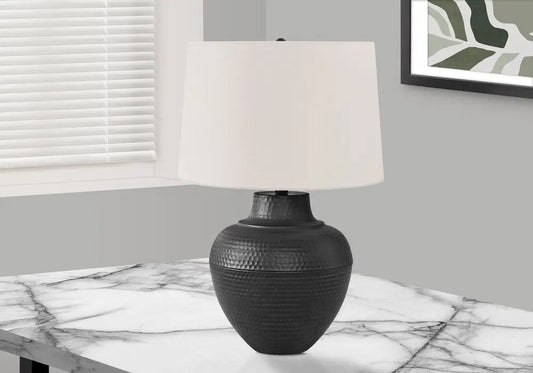 26" Black Metal Urn Table Lamp With Cream Empire Shade HomeRoots