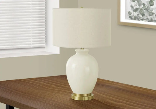 26" Gold and Ivory Ceramic Urn Table Lamp With Cream Drum Shade HomeRoots