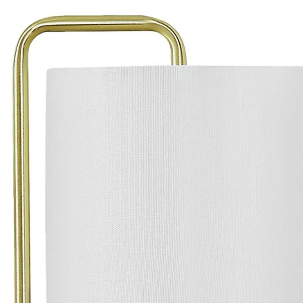 20" Gold and White Marble Round Arched Table Lamp With Ivory Drum Shade HomeRoots