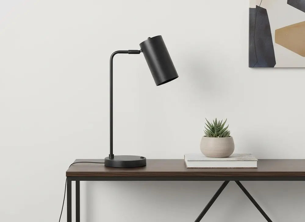 18" Gray Metal Round USB Table Lamp With Gray Cylinder Shade HomeRoots