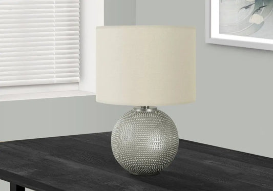 19" Gray Round Table Lamp With Ivory Drum Shade HomeRoots