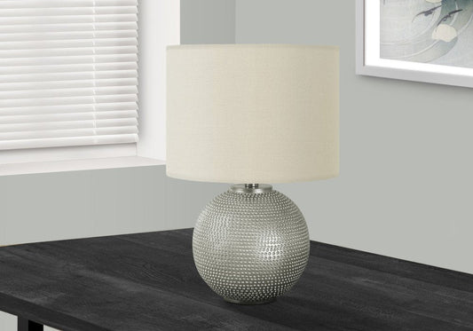 19" Gray Round Table Lamp With Ivory Drum Shade HomeRoots