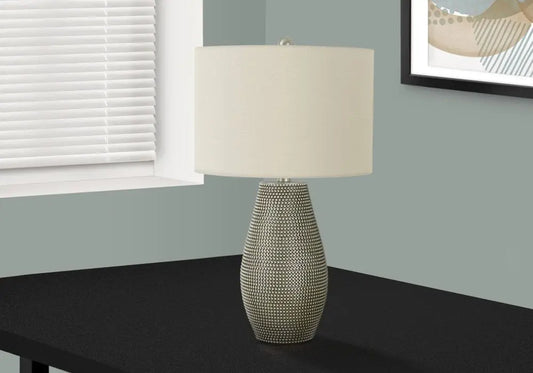 24" Gray Round Table Lamp With Ivory Drum Shade HomeRoots