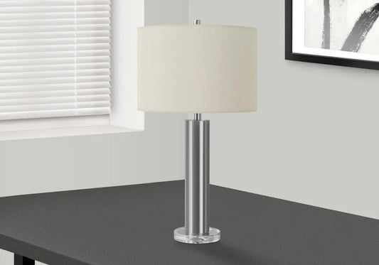 28" Silver Acrylic Cylinder Table Lamp With Ivory Drum Shade HomeRoots