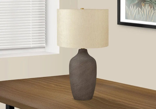 27" Gray Ceramic Urn Table Lamp With Beige Drum Shade HomeRoots