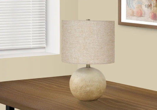 20" Beige Concrete Round Table Lamp With Beige Drum Shade HomeRoots