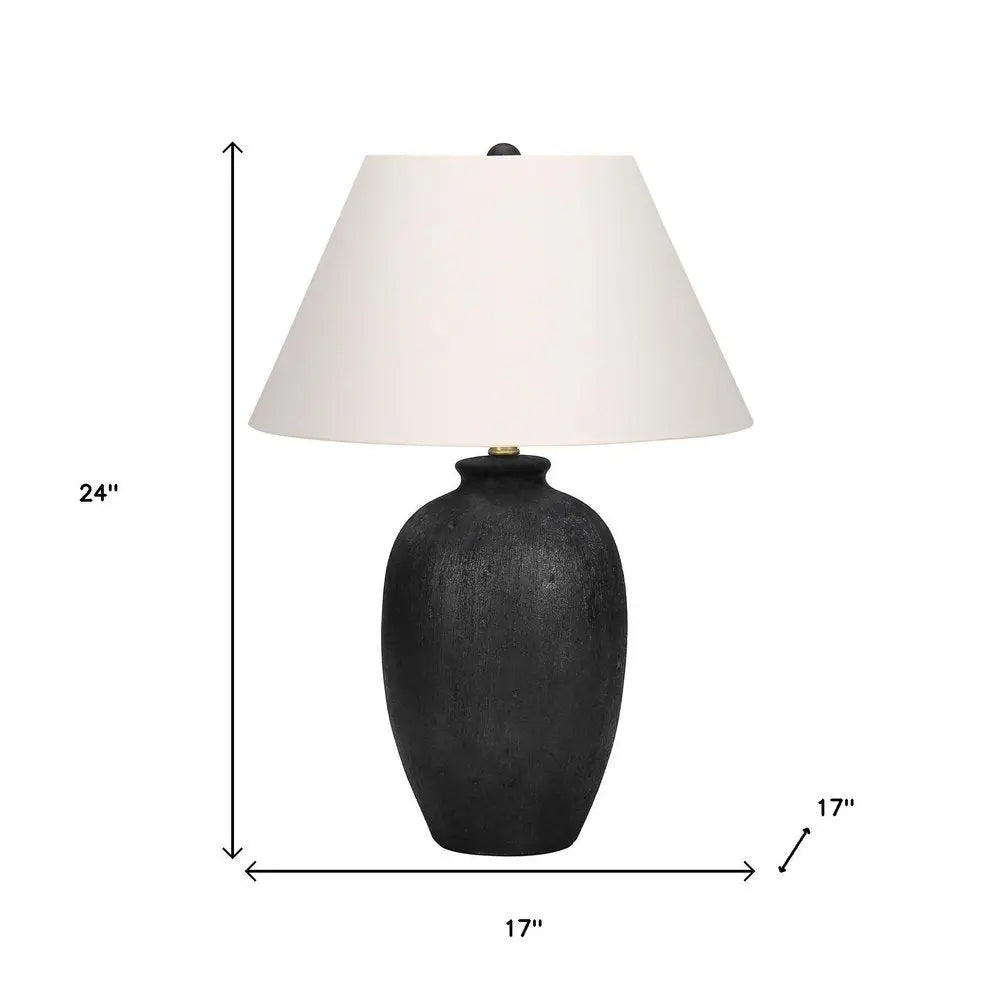 24" Black Ceramic Round Table Lamp With Ivory Empire Shade HomeRoots