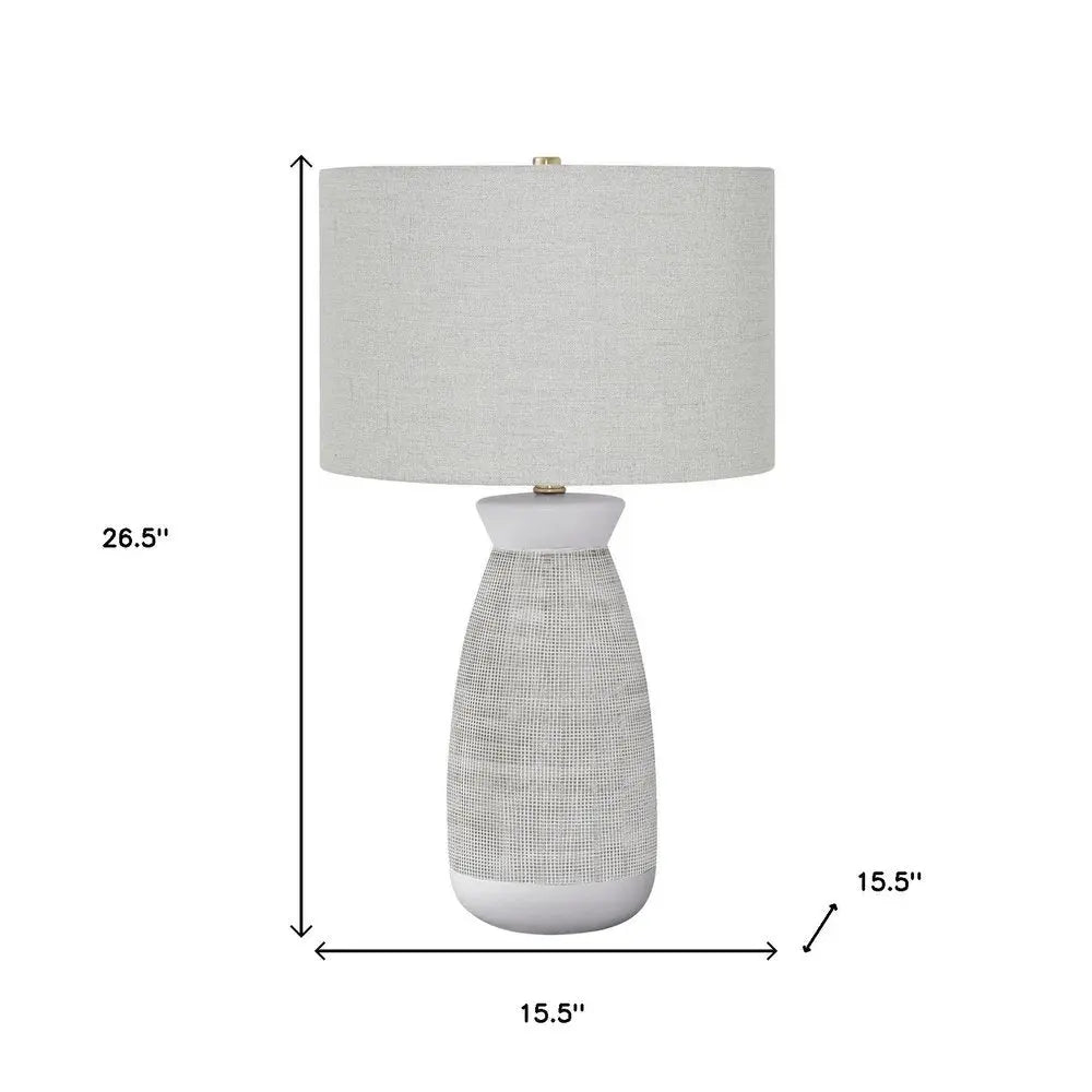 27" Gray and White Ceramic Round Table Lamp With Gray Drum Shade HomeRoots
