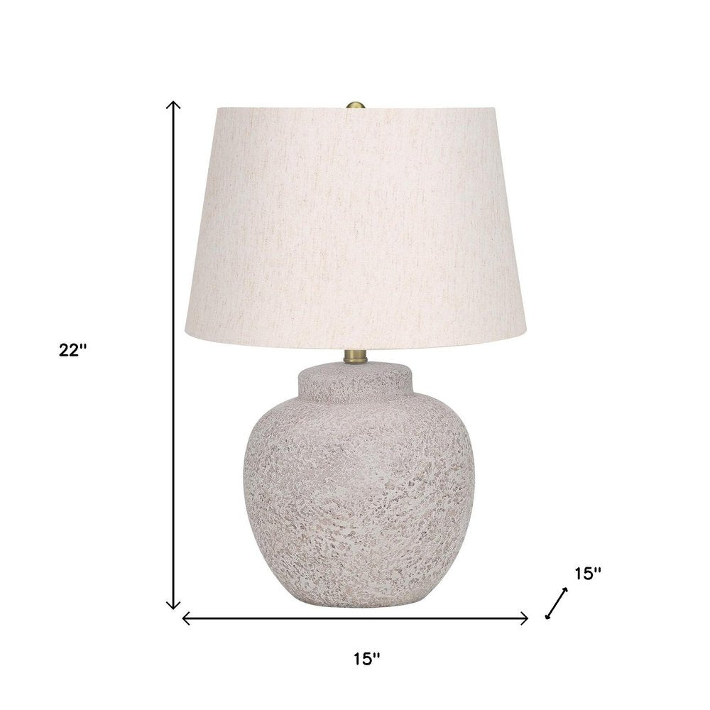 22" Cream Concrete Urn Table Lamp With Cream Abstract Empire Shade HomeRoots