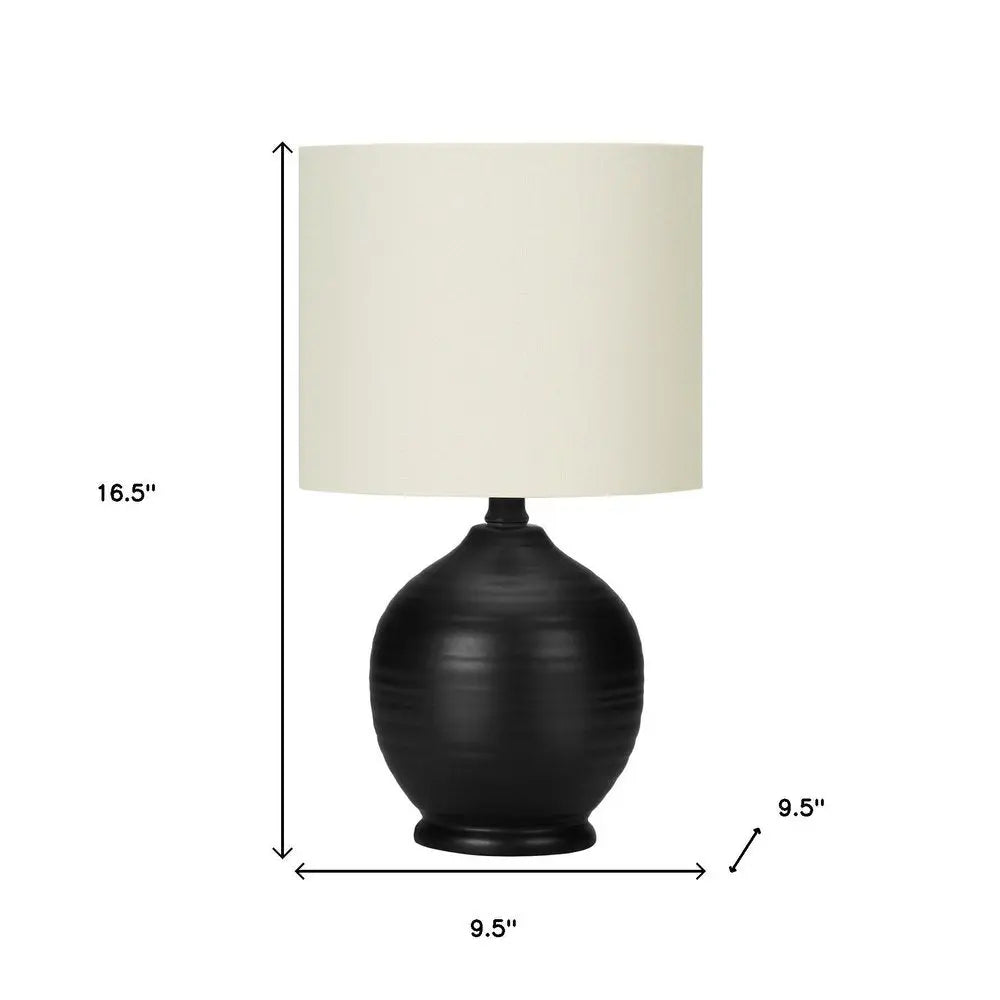 17" Black Ceramic Round Table Lamp With Ivory Drum Shade HomeRoots