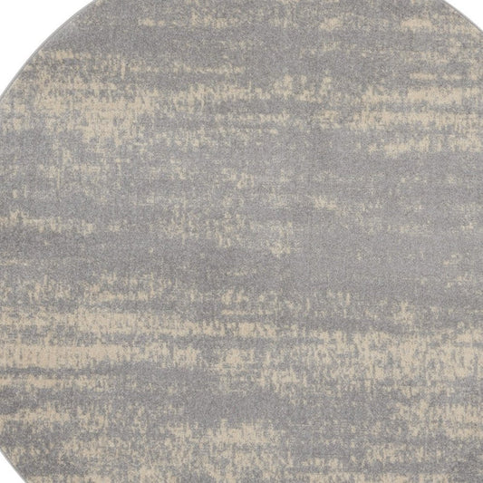 4' Gray And Beige Round Abstract Indoor Outdoor Area Rug