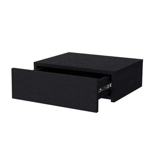 16" Black Wood One Drawer Floating Nightstand