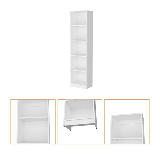 71" White Wood Five Tier Bookcase