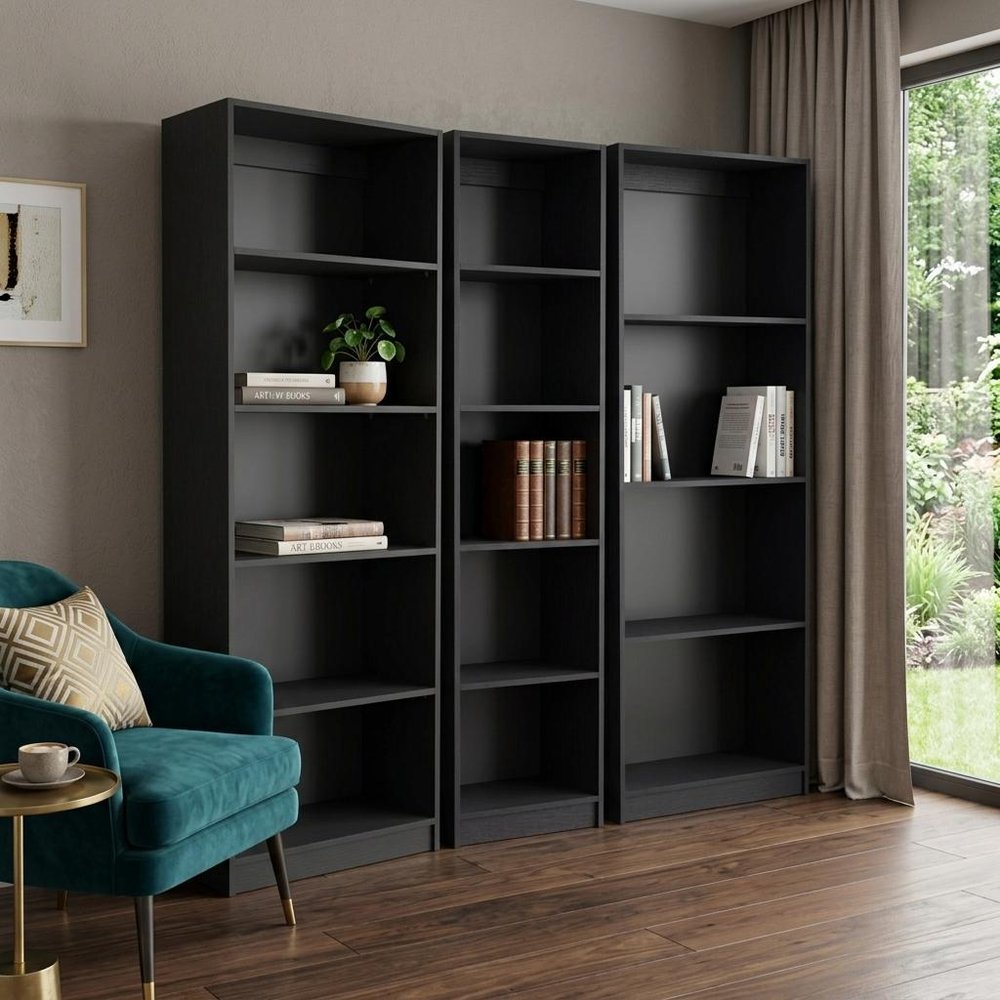 Set of Three Black Five Tier Bookcase HomeRoots