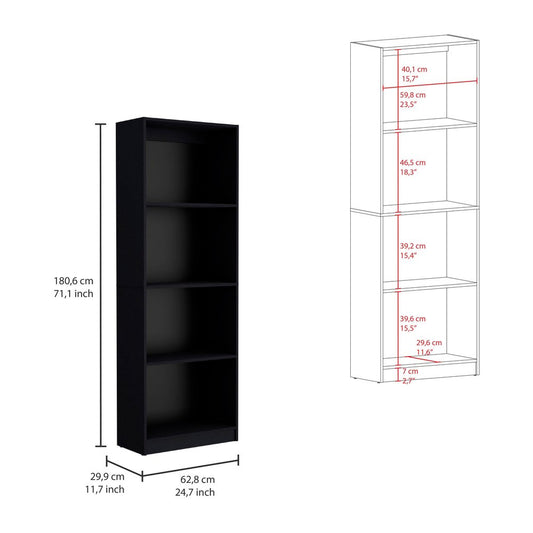 71" Black Four Tier Bookcase with Two Doors HomeRoots