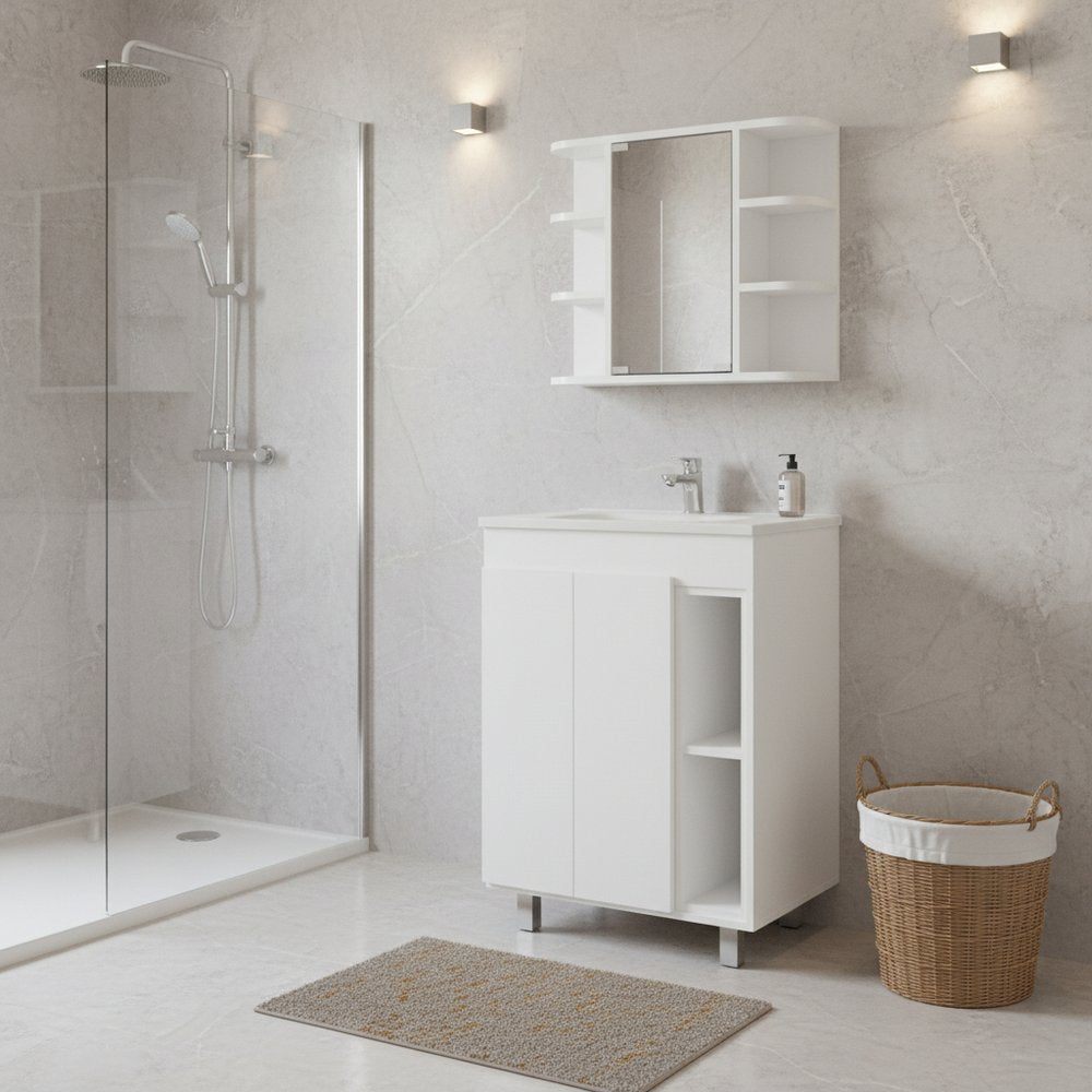 24" White Wood Freestanding Bathroom Vanity With Sink And Medicine Cabinet With Mirror HomeRoots