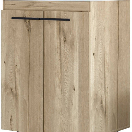 18" Natural Wood Freestanding Bathroom Vanity With White Sink And Medicine Cabinet With Mirror HomeRoots