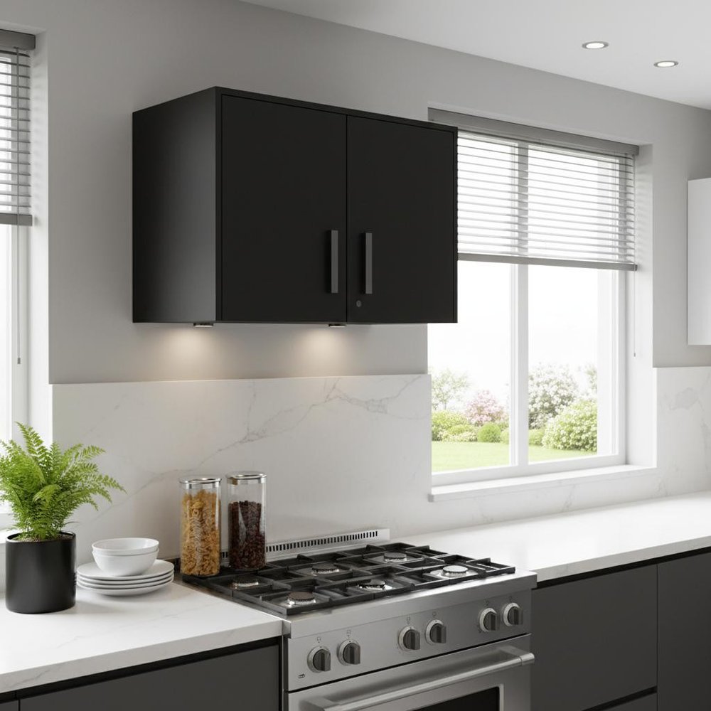 28" Black Wall mounted Accent Cabinet With Seven Shelves And Six Drawers HomeRoots