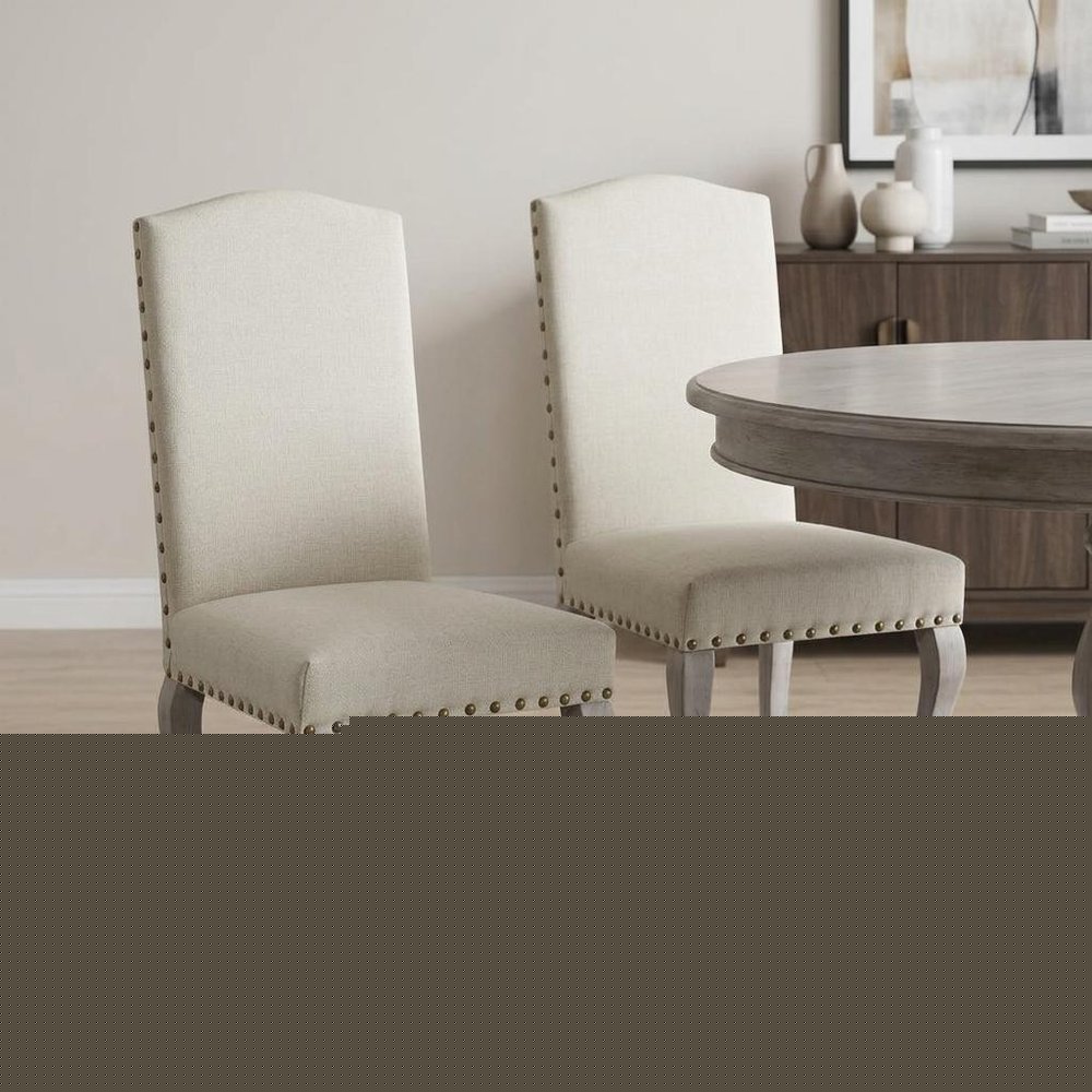 Set of Two Beige And Gray Upholstered Fabric Dining Parsons Chairs HomeRoots