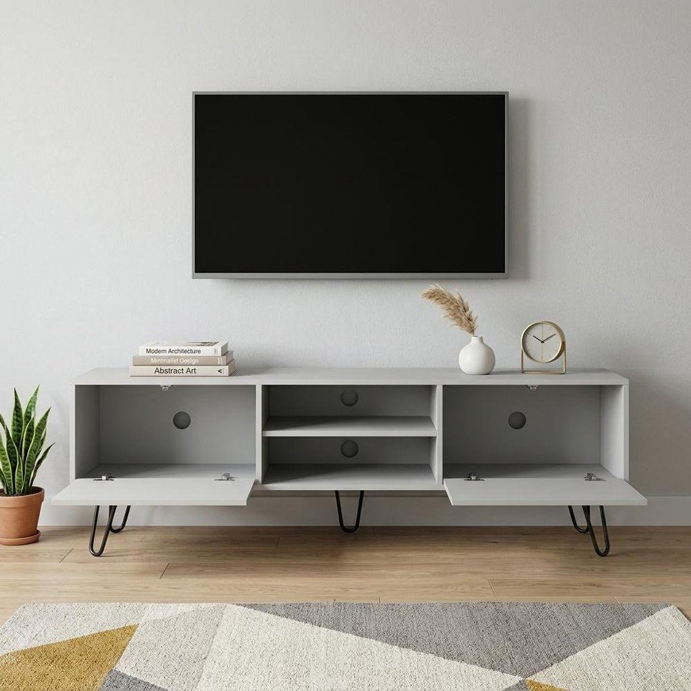 71" White Cabinet Open And Enclosed Storage TV Stand HomeRoots