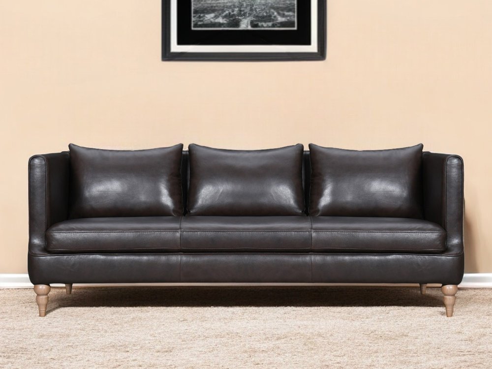 85" Dark Brown Leather Sofa With Brown Legs HomeRoots