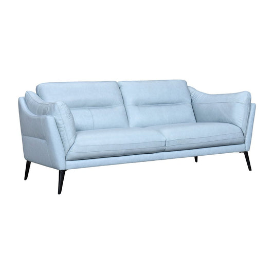 87" Sky Blue Leather Sofa With Black Legs HomeRoots