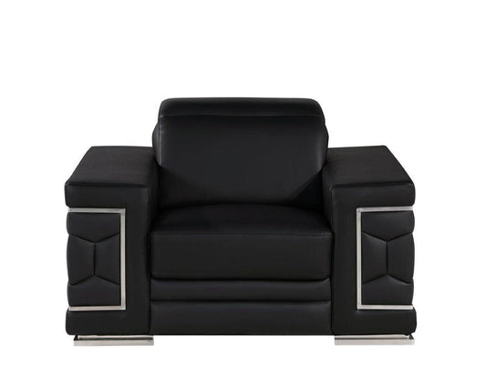 47" Black And Silver Genuine Leather Club Chair HomeRoots