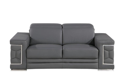 71" Gray And Silver Genuine Leather Loveseat HomeRoots