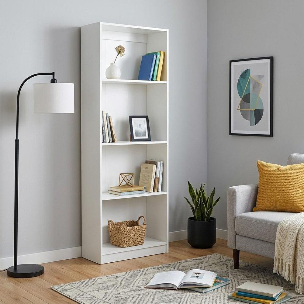 71" White Wood Four Tier Bookcase HomeRoots