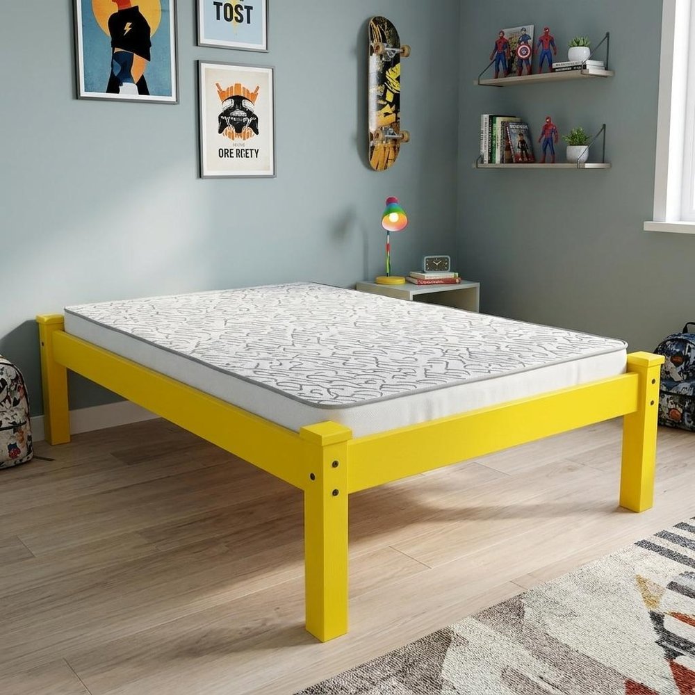 Canary Yellow Solid Wood Twin Bed Frame