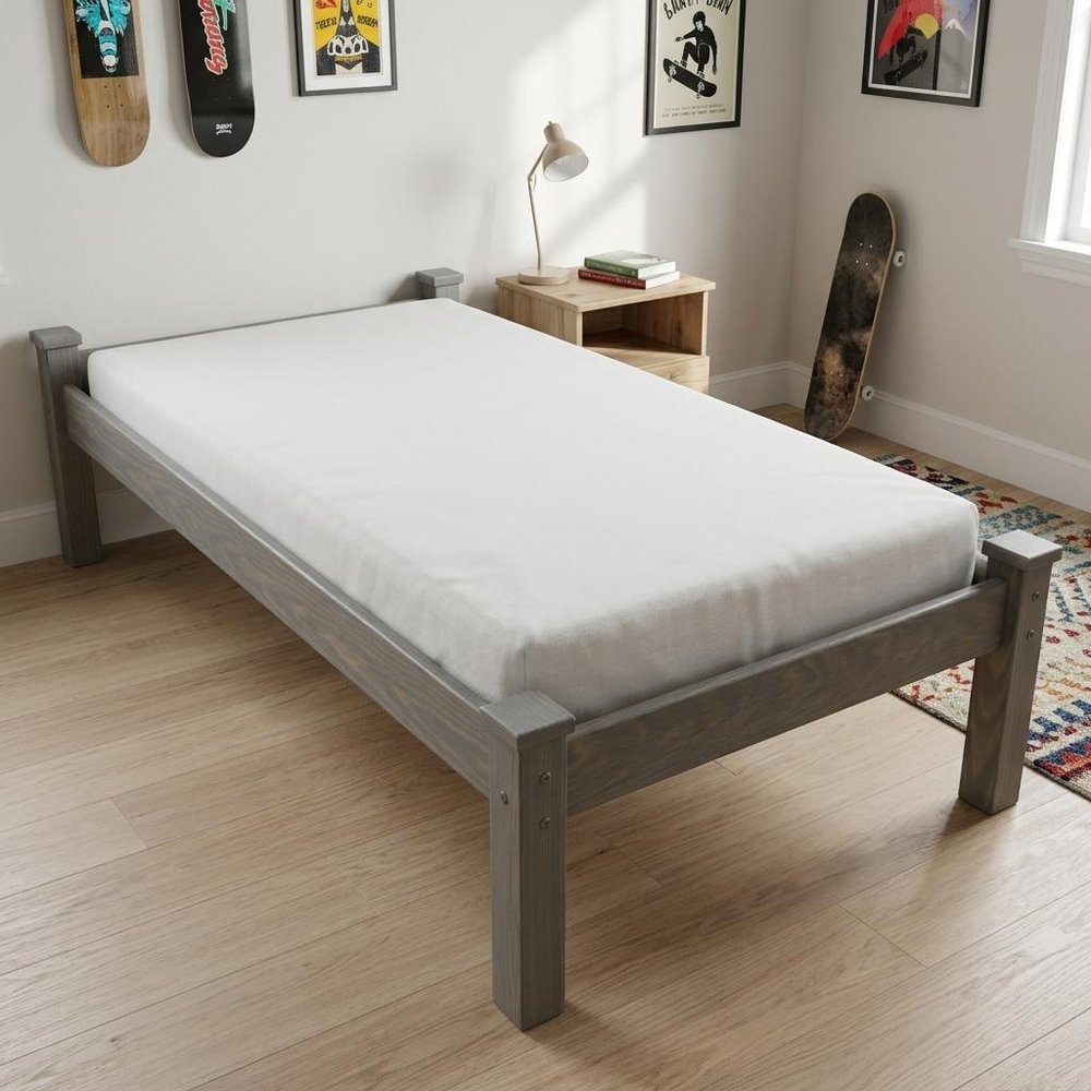 Gray Solid Wood Twin Bed Frame