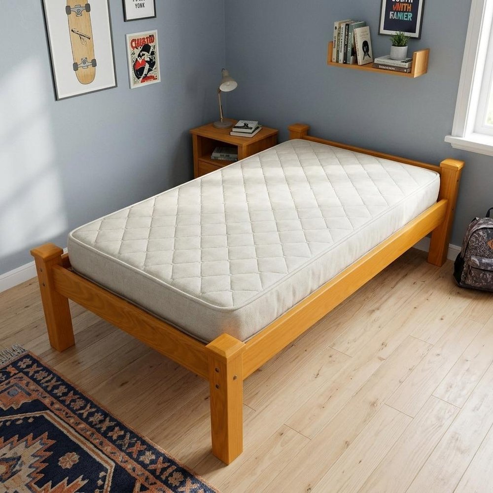Yellow Solid Wood Twin Bed Frame
