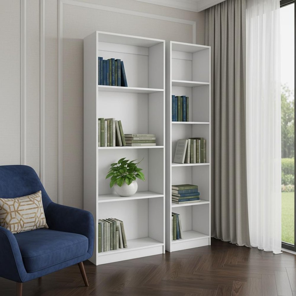 Set of Two White Wood Nine Tier Modular Bookcase HomeRoots