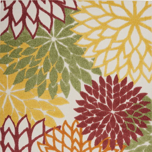 4' X 6' Red Yellow Green Orange And Ivory Floral Indoor Outdoor Area Rug