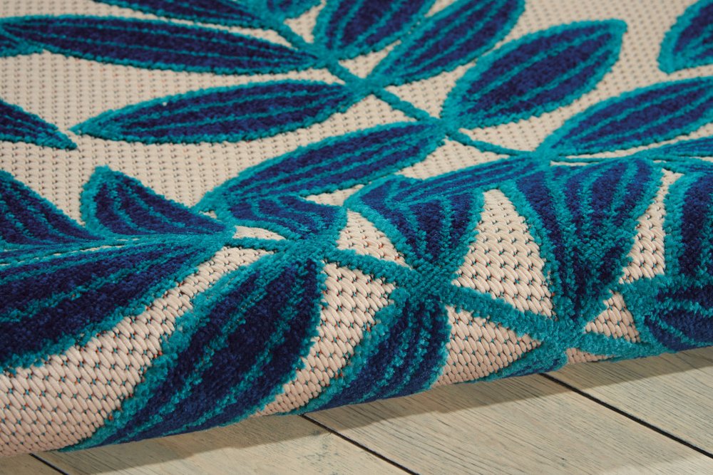 5' X 8' Navy Blue And Ivory Palm Leaf Indoor Outdoor Area Rug HomeRoots