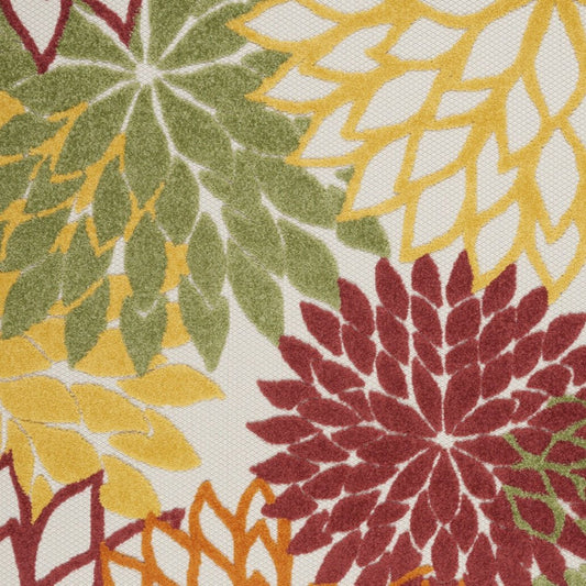 6' X 9' Red Yellow Green Orange And Ivory Floral Indoor Outdoor Area Rug