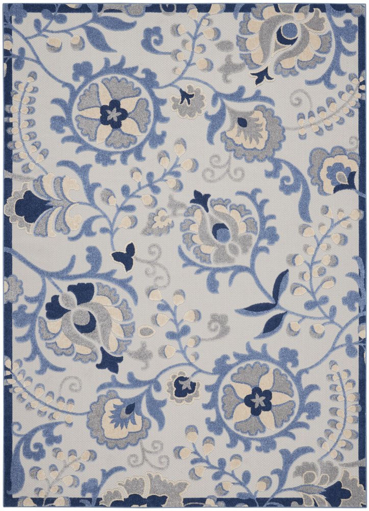 7' X 10' Blue Gray And Navy Blue Floral Indoor Outdoor Area Rug HomeRoots