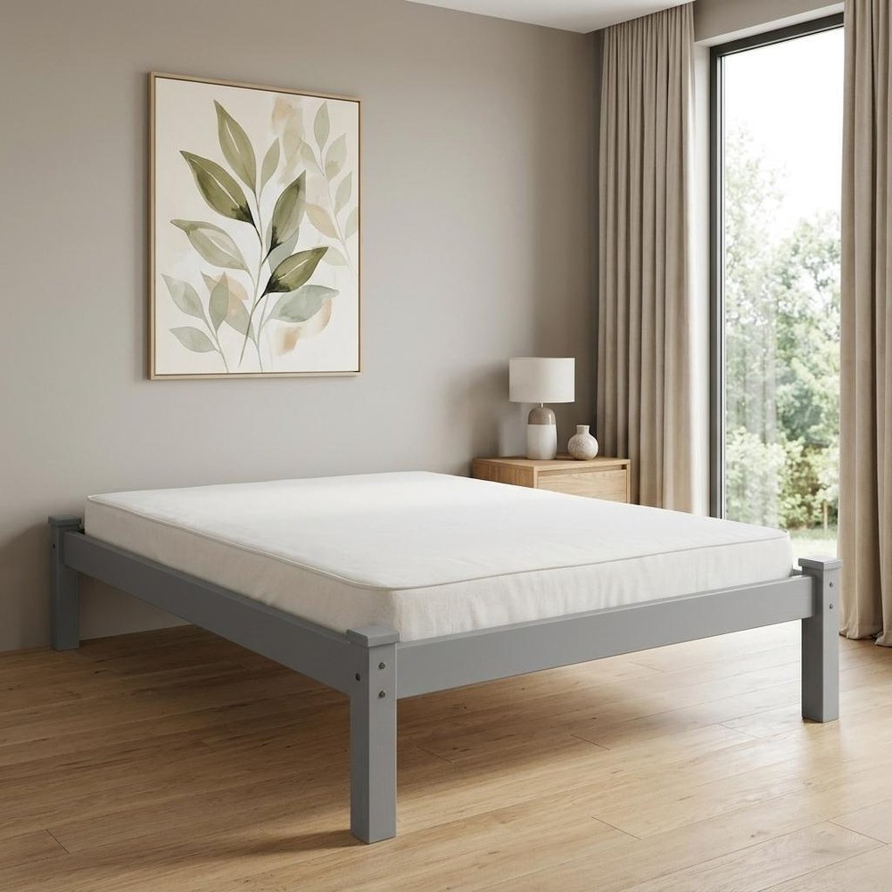 Gray Solid Wood Full Bed Frame