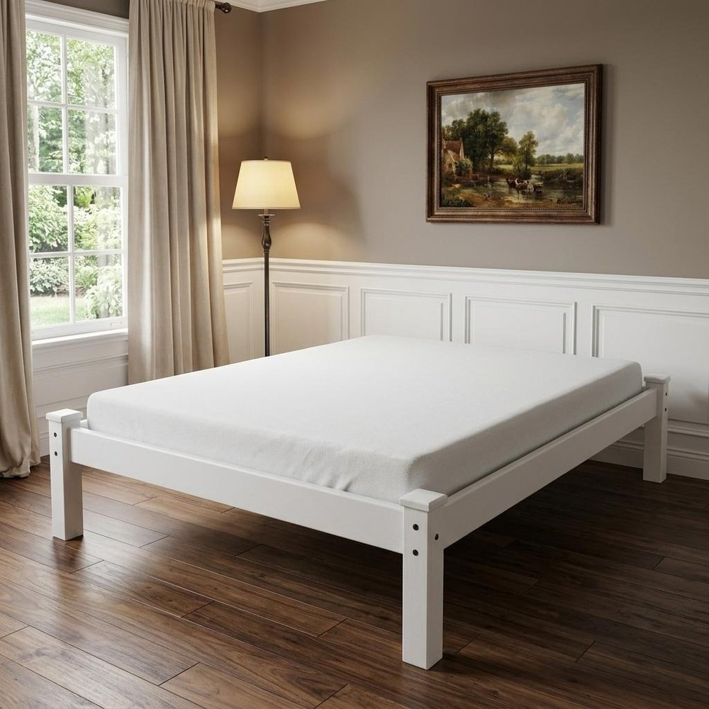 White Solid Wood Full Bed Frame