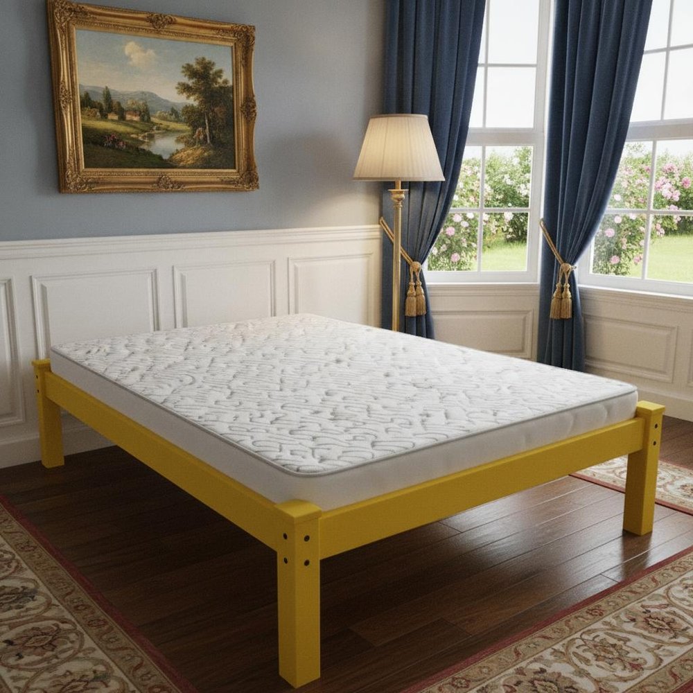 Canary Yellow Solid Wood Queen Bed Frame HomeRoots
