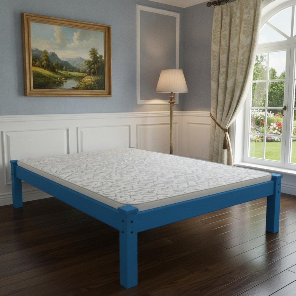 Caribbean Blue Solid Wood Queen Bed Frame HomeRoots
