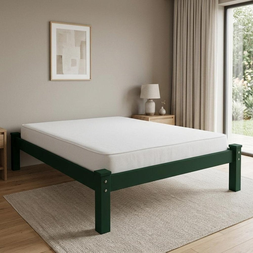 Dark Green Solid Wood Queen Bed Frame