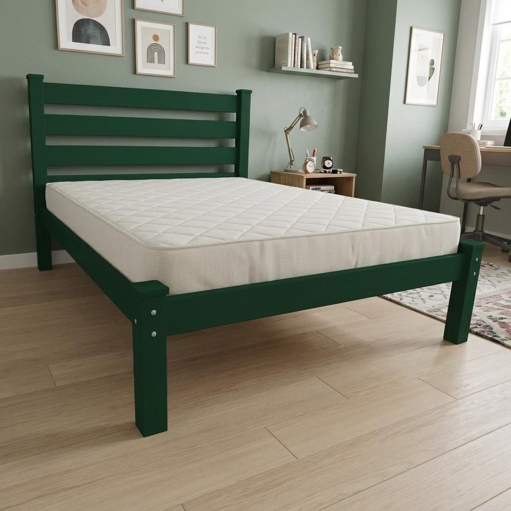 Dark Green Solid Wood Twin Bed Frame