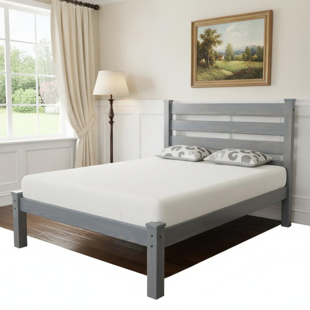 Gray Solid Wood Full Bed Frame HomeRoots